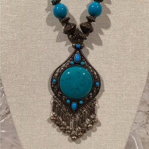 Vintage-Style Statement Turquoise and Brass Necklace